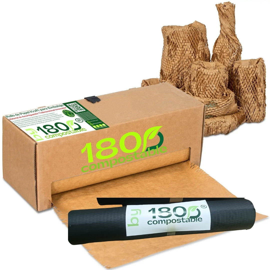 Rollo de Papel Panal de Abejas de 51cm*50m con Caja Dispensadora - 180Compostable.cl