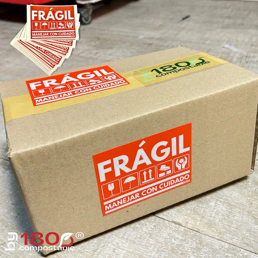 Pack de 50 Etiquetas Frágil de 102mm x 76mm - 180Compostable.cl