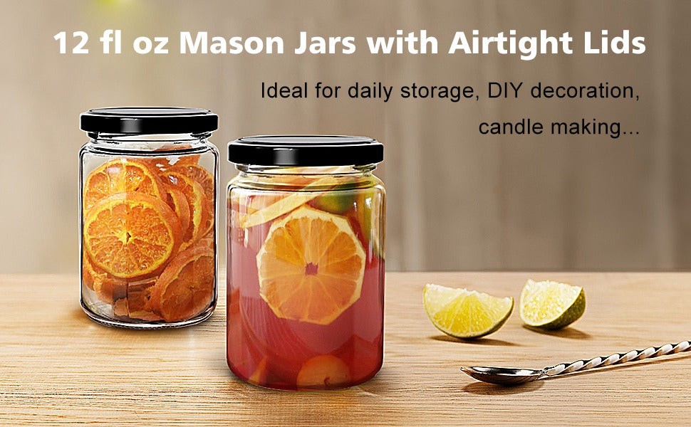 Pack De 6 Frascos De Vidrio De 240ml Con Tapa Twist Off Negra