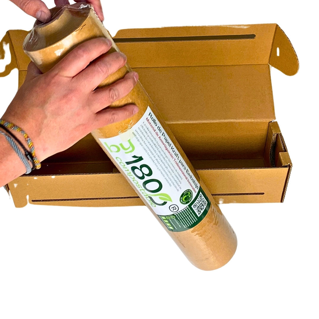 Rollo de Papel Panal de Abejas de 51cm*50m con Caja Dispensadora - 180Compostable.cl