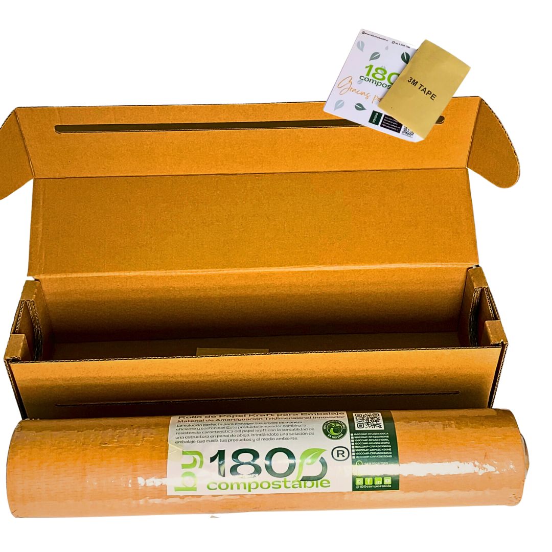 Rollo de Papel Panal de Abejas de 51cm*50m con Caja Dispensadora - 180Compostable.cl