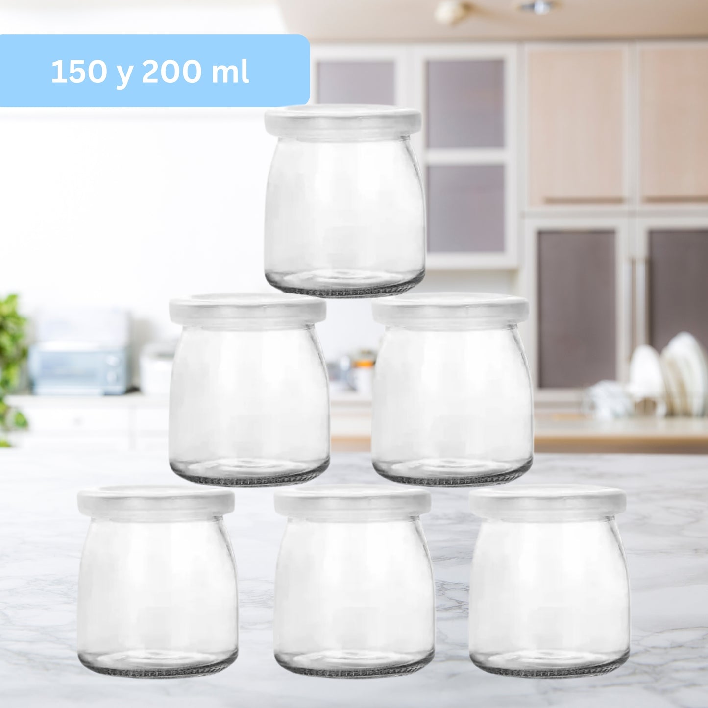 Pack De 6 Frascos De Vidrio Ovalados Tapa Plástica - 180Compostable.cl