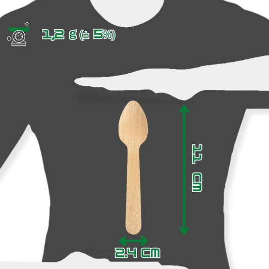 Pack de 100 Mini Cucharas de Madera - 180Compostable.cl