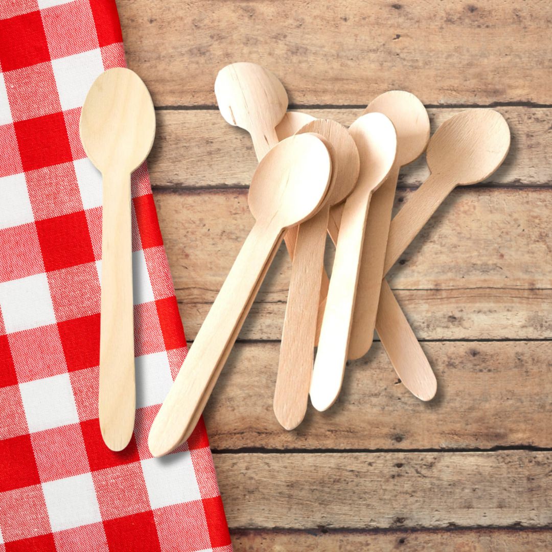 Pack de 100 Mini Cucharas de Madera - 180Compostable.cl