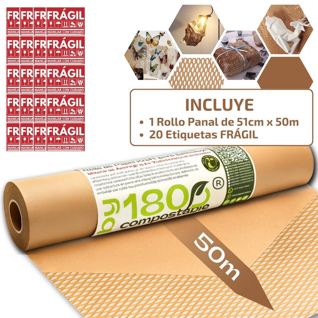Rollo de Papel Acolchado de 51cm x 50m +20 etiquetas - Incluye