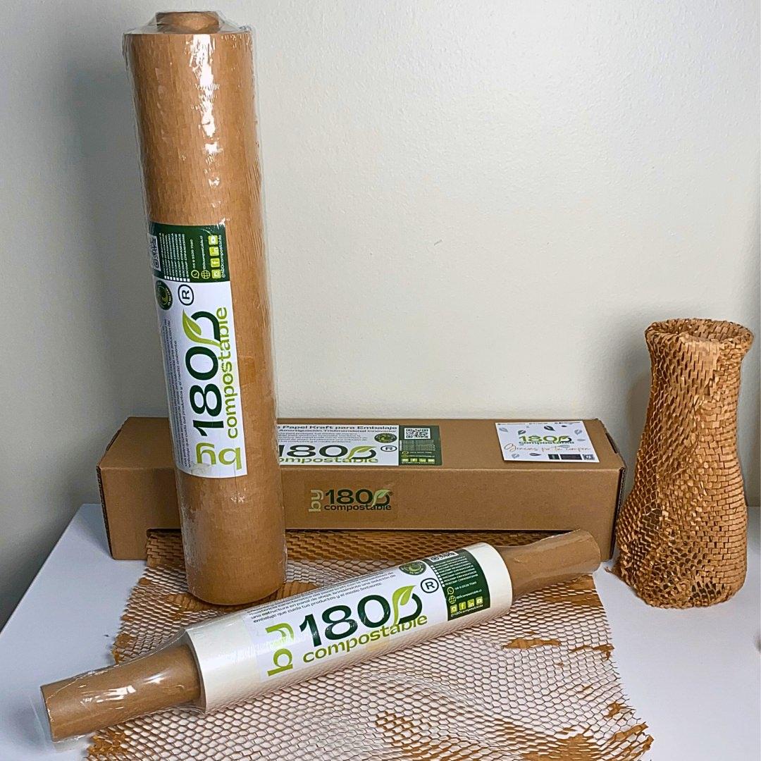 Rollo de Papel Acolchado de 51cm*50m y Papel Suave con Dispensador + Rollos Extra - 180Compostable.cl
