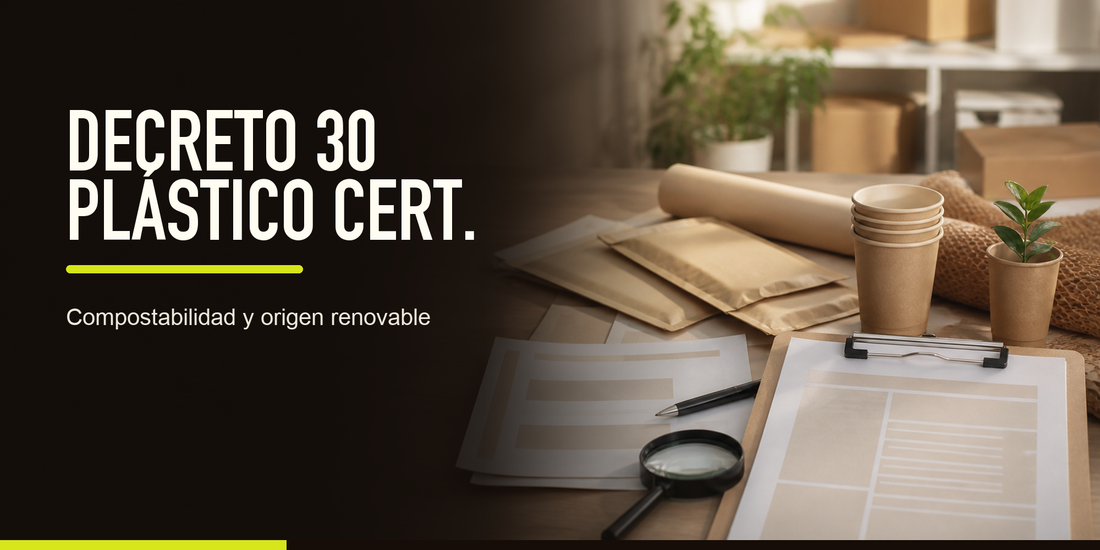 Decreto 30 y plástico certificado: requisitos de compostabilidad y contenido renovable