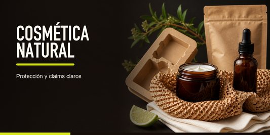 La cosmética exige protección, presentación sobria, compatibilidad con frascos y claridad en claims ambientales.