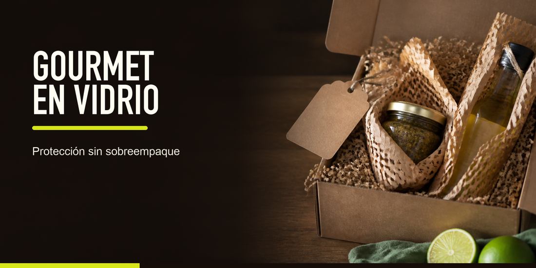 Los productos gourmet en vidrio requieren protección estructural, separación entre piezas y una decisión clara entre reuso, reciclaje y compostables auxiliares.