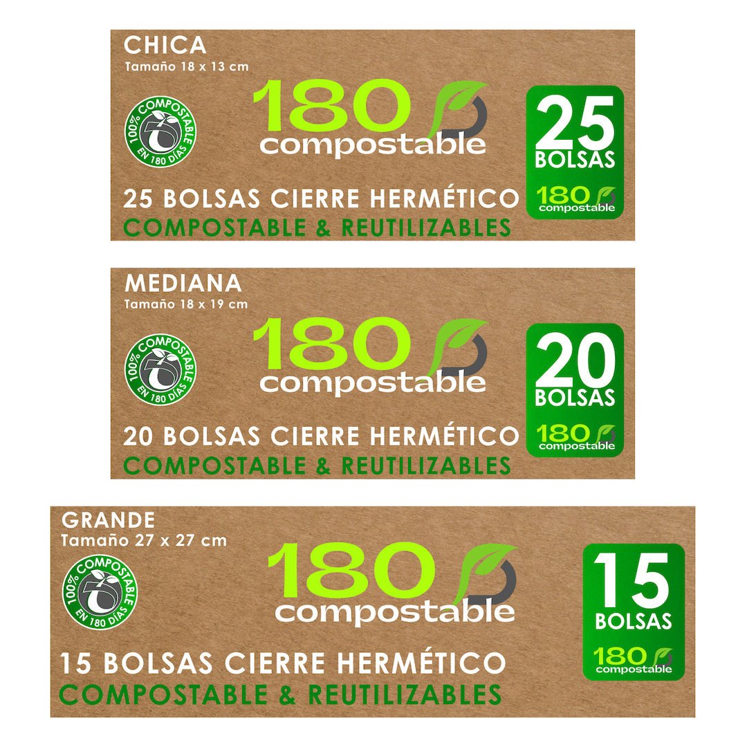 Bolsas Herméticas Doble Cierre Compostables. Aptas para Freezer - 180Compostable.cl