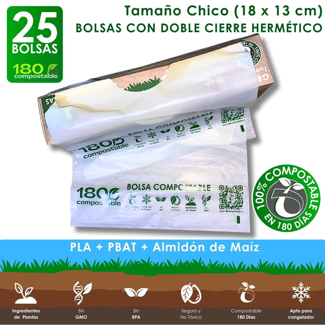 25 Bolsas Herméticas Doble Cierre para Alimentos (Chica) - 180Compostable.cl