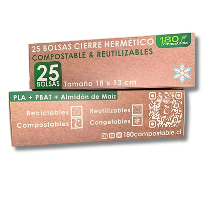 25 Bolsas Herméticas Doble Cierre para Alimentos (Chica) - 180Compostable.cl