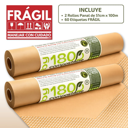 Pack de 2 Rollos Papel Kraft Acolchado para Embalaje de 51cm x 100m