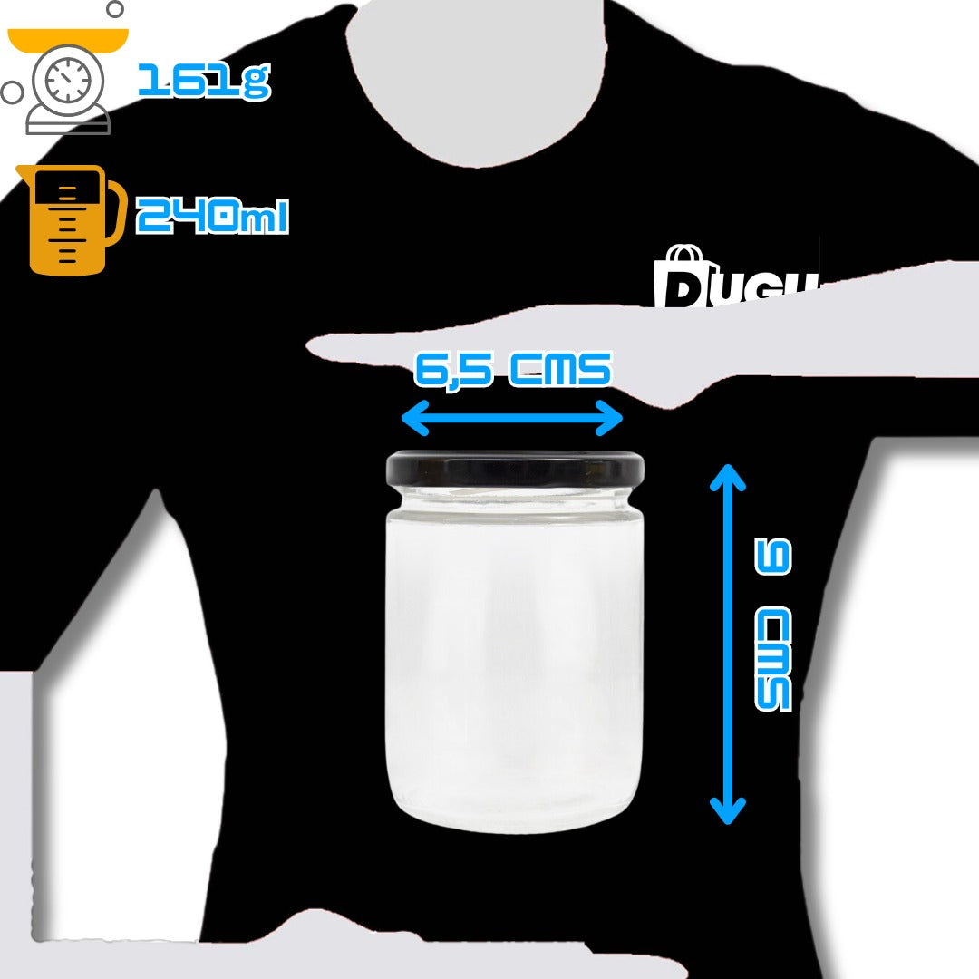 Pack De 6 Frascos De Vidrio De 240ml Con Tapa Twist Off Negra