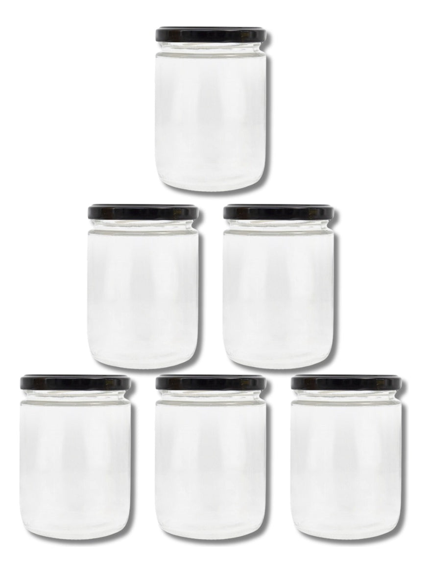 Pack De 6 Frascos De Vidrio De 240ml Con Tapa Twist Off Negra