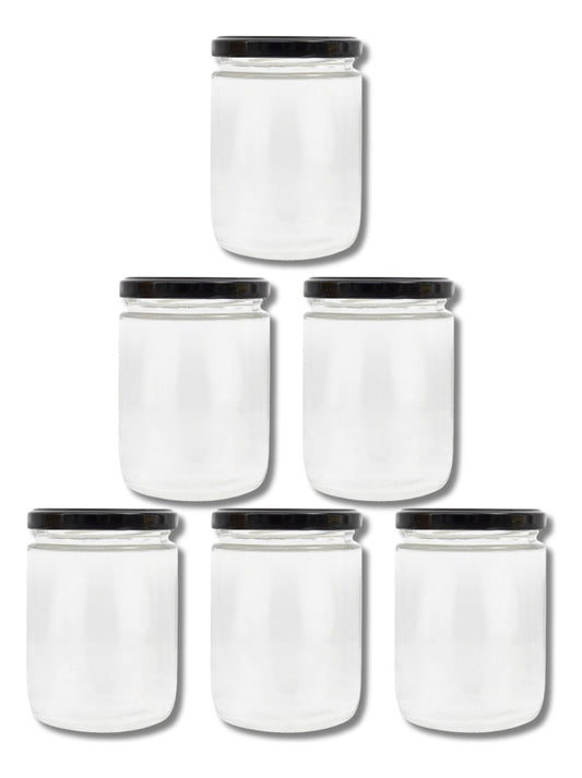 Pack De 6 Frascos De Vidrio De 240ml Con Tapa Twist Off Negra