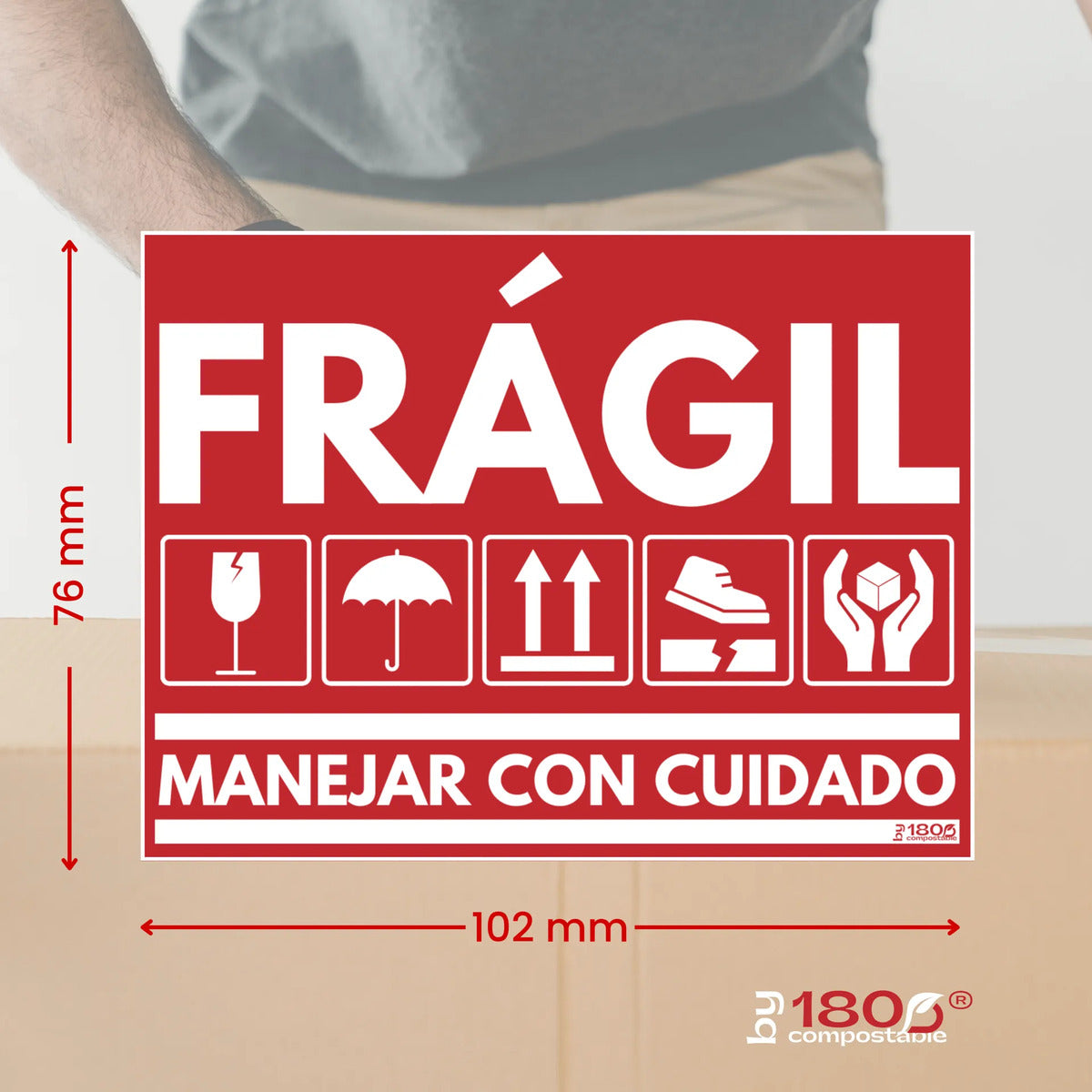 Presentación en rollo de 250 etiquetas Frágil