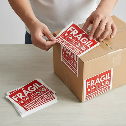 Pack De 50 Etiquetas Frágil De 102mm X 76mm Envíos Delicados