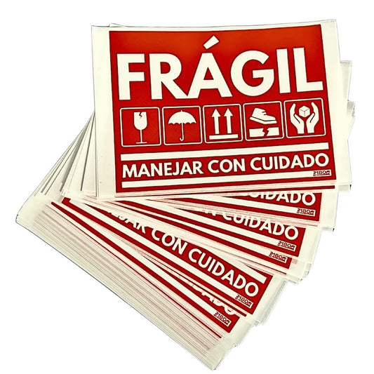 Pack de 50 Etiquetas Frágil de 102mm x 76mm