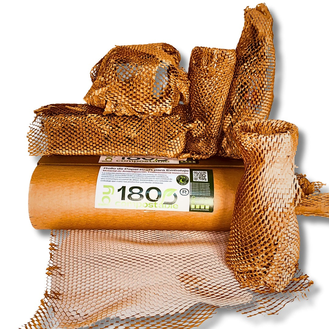 Rollo de Papel Panal de Abejas de 51cm*50m con Caja Dispensadora - 180Compostable.cl