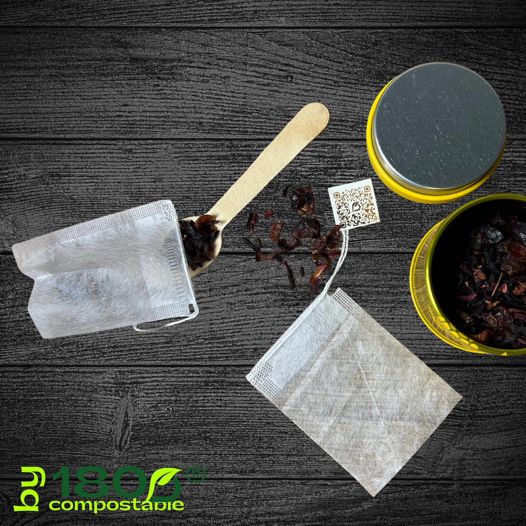 Pack de 100 Bolsitas de té 5,5×7 cm de fibra de maíz con cordón - 180Compostable.cl