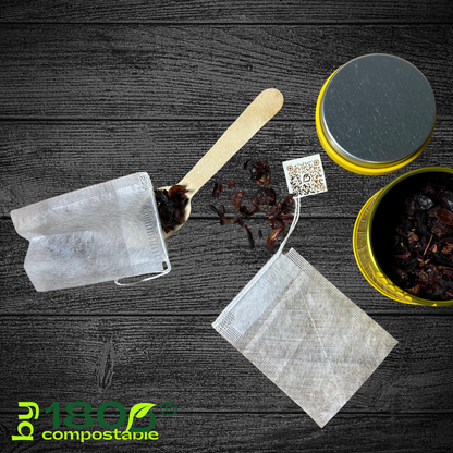Pack de 100 Bolsitas de té 5,5×7 cm de fibra de maíz con cordón - 180Compostable.cl