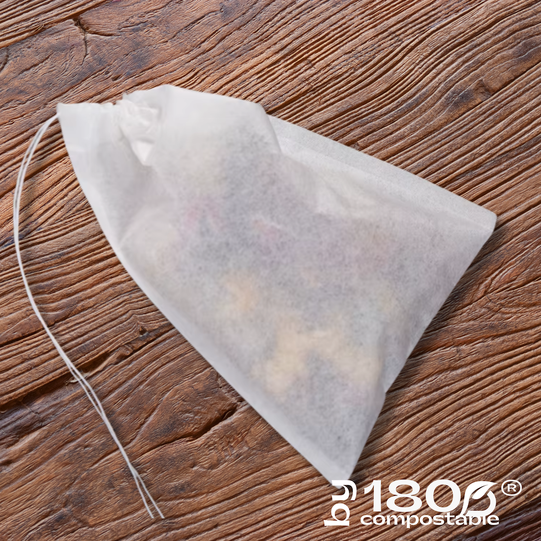 Pack de 100 Bolsitas de té 5,5×7 cm de fibra de maíz con cordón - 180Compostable.cl