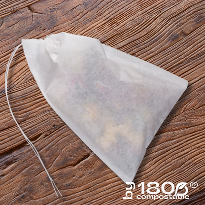 Pack de 100 Bolsitas de té 5,5×7 cm de fibra de maíz con cordón - 180Compostable.cl