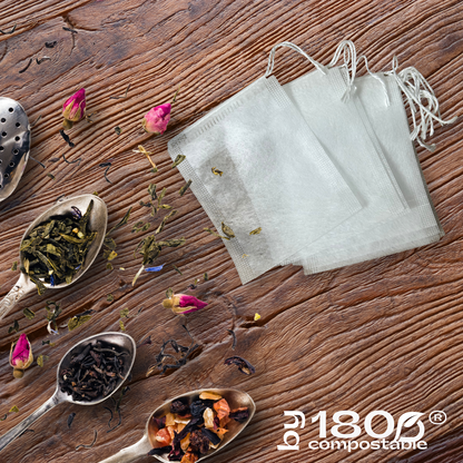 Pack de 100 Bolsitas de té 5,5×7 cm de fibra de maíz con cordón - 180Compostable.cl
