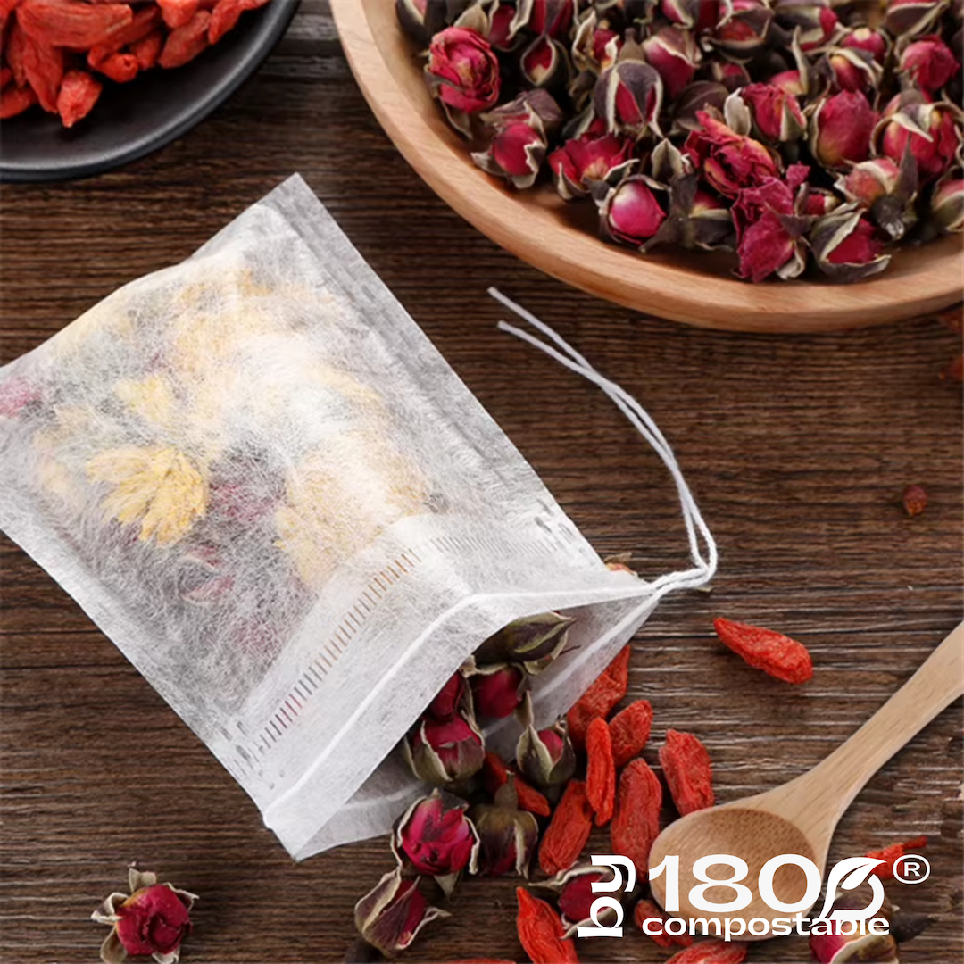 Pack de 100 Bolsitas de té 5,5×7 cm de fibra de maíz con cordón - 180Compostable.cl