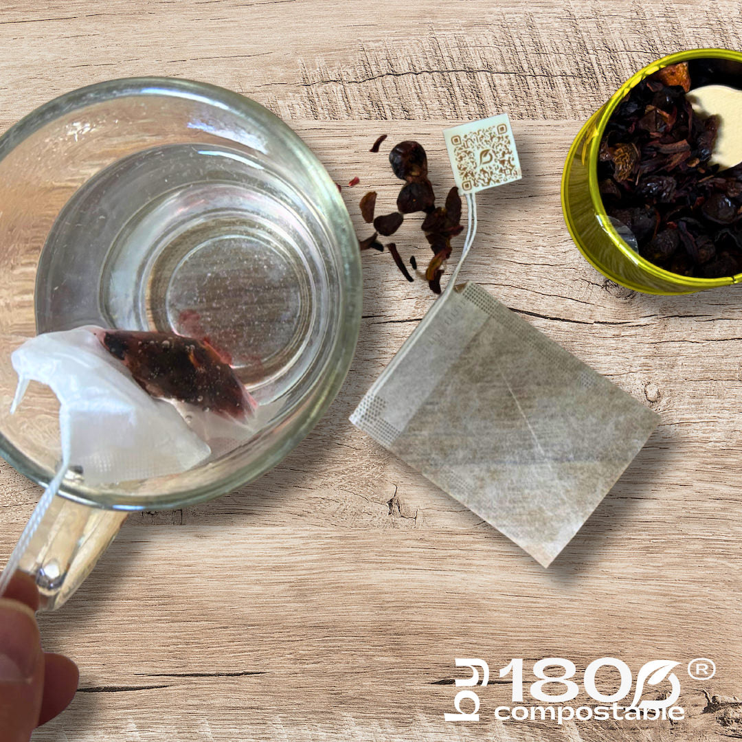 Pack de 100 Bolsitas de té 5,5×7 cm de fibra de maíz con cordón - 180Compostable.cl