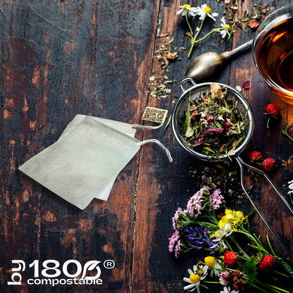 Pack de 100 Bolsitas de té 5,5×7 cm de fibra de maíz con cordón - 180Compostable.cl