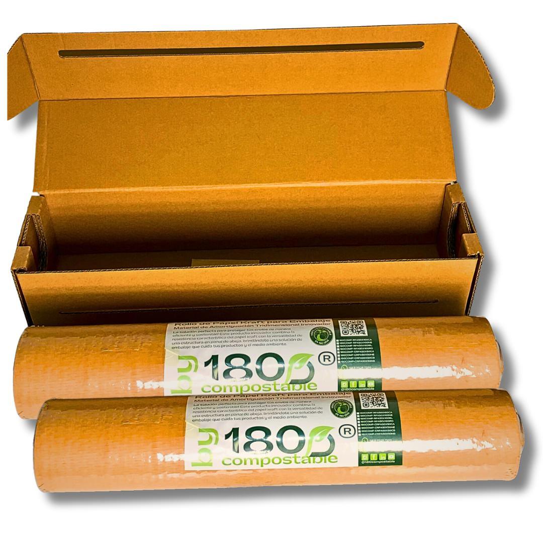 Rollo De Papel Kraft Panal 51cm*50m Con Caja Dispensadora + Rollo Extra - 180Compostable.cl