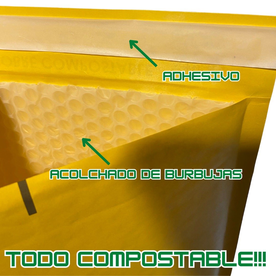 Pack de Sobres Acolchados Autosellantes para Envíos 100% Compostables (15x23.5+4cm) - 180Compostable.cl