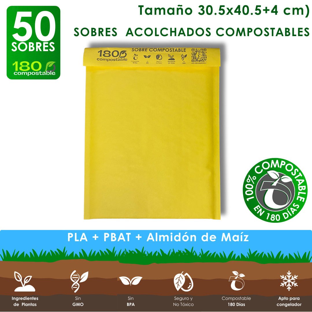 Pack de Sobres Acolchados Autosellantes para Envíos 100% Compostables (30.5x40.5+4cm) - 180Compostable.cl