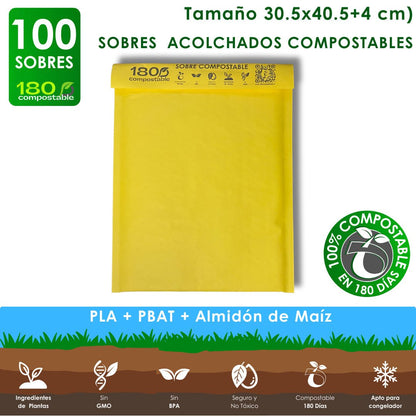 Pack de Sobres Acolchados Autosellantes para Envíos 100% Compostables (30.5x40.5+4cm) - 180Compostable.cl