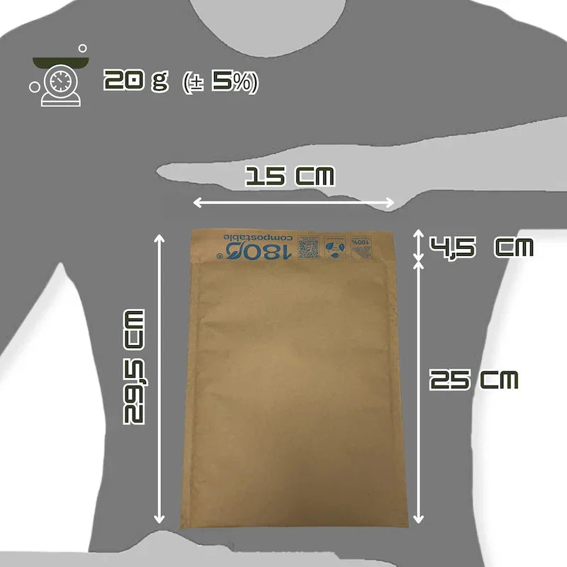 Pack de 300 Sobres Acolchado de 15x25+4,5 cm, 100% de Papel Kraft