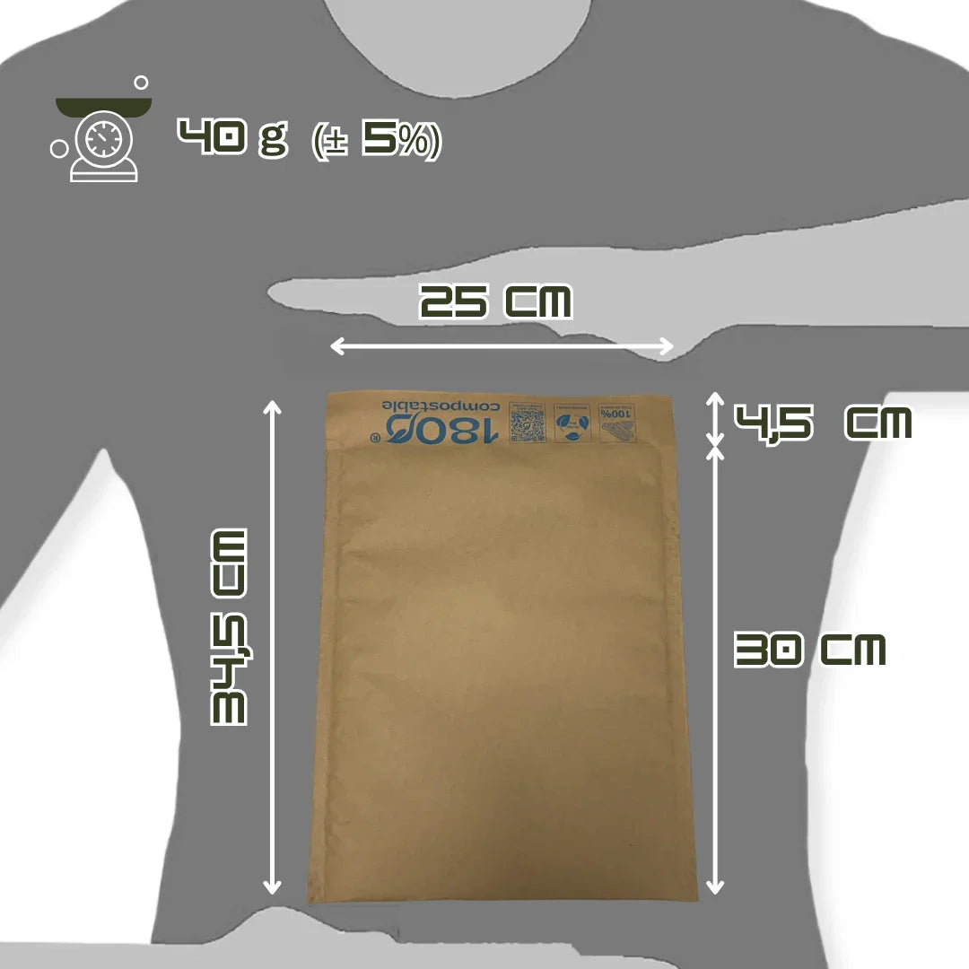 Pack de 100 Sobres Acolchado de 25x30+4,5 cm, 100% de Papel Kraft