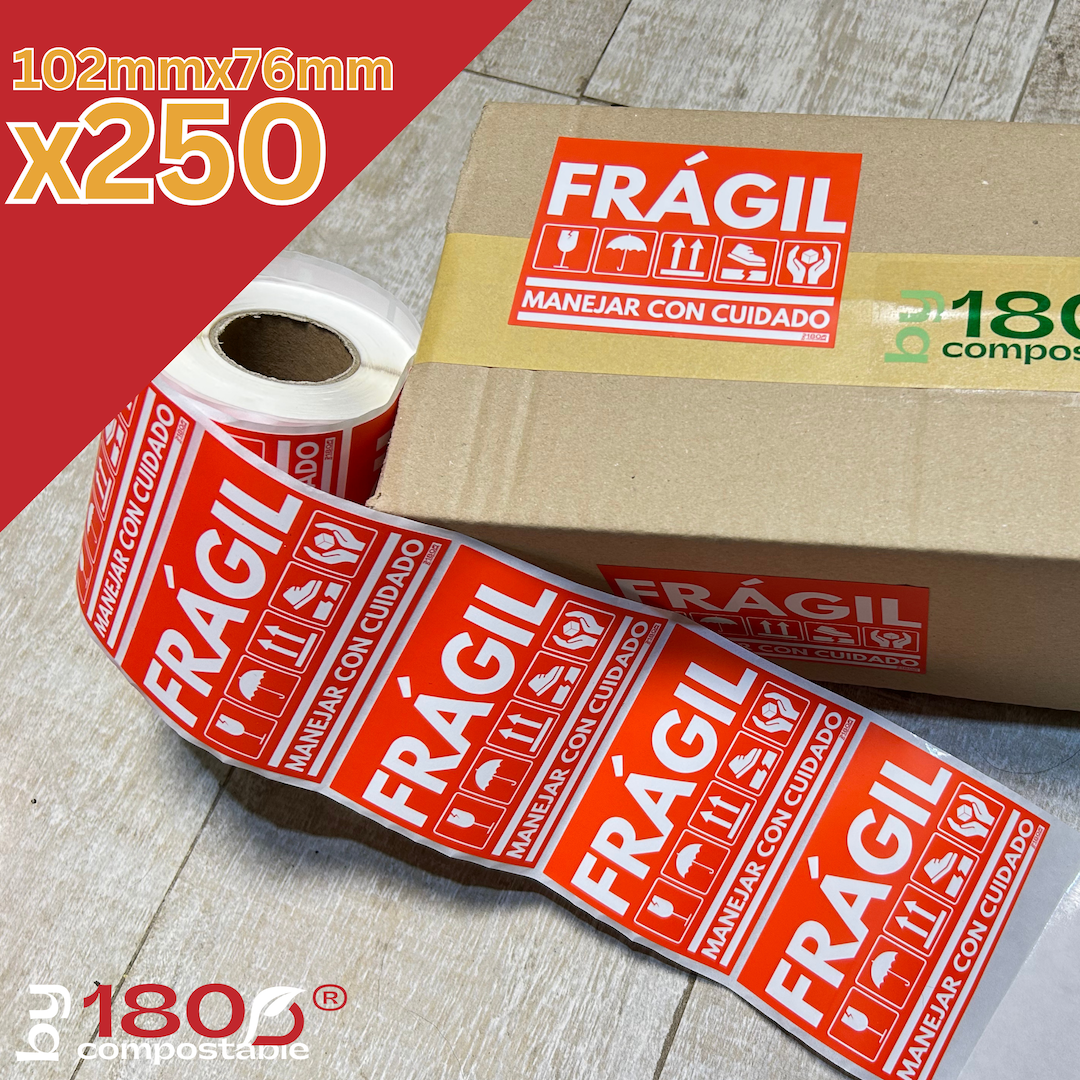Rollo de 250 Etiquetas Frágil de 102mm x 76mm