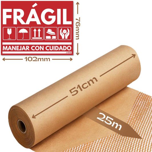 Rollo de Papel Kraft Acolchado para Embalaje de 51cm x 25m +10 etiquetas