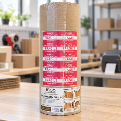Rollo papel kraft panal 50 cm x 250 m con etiquetas frágil 180 Compostable