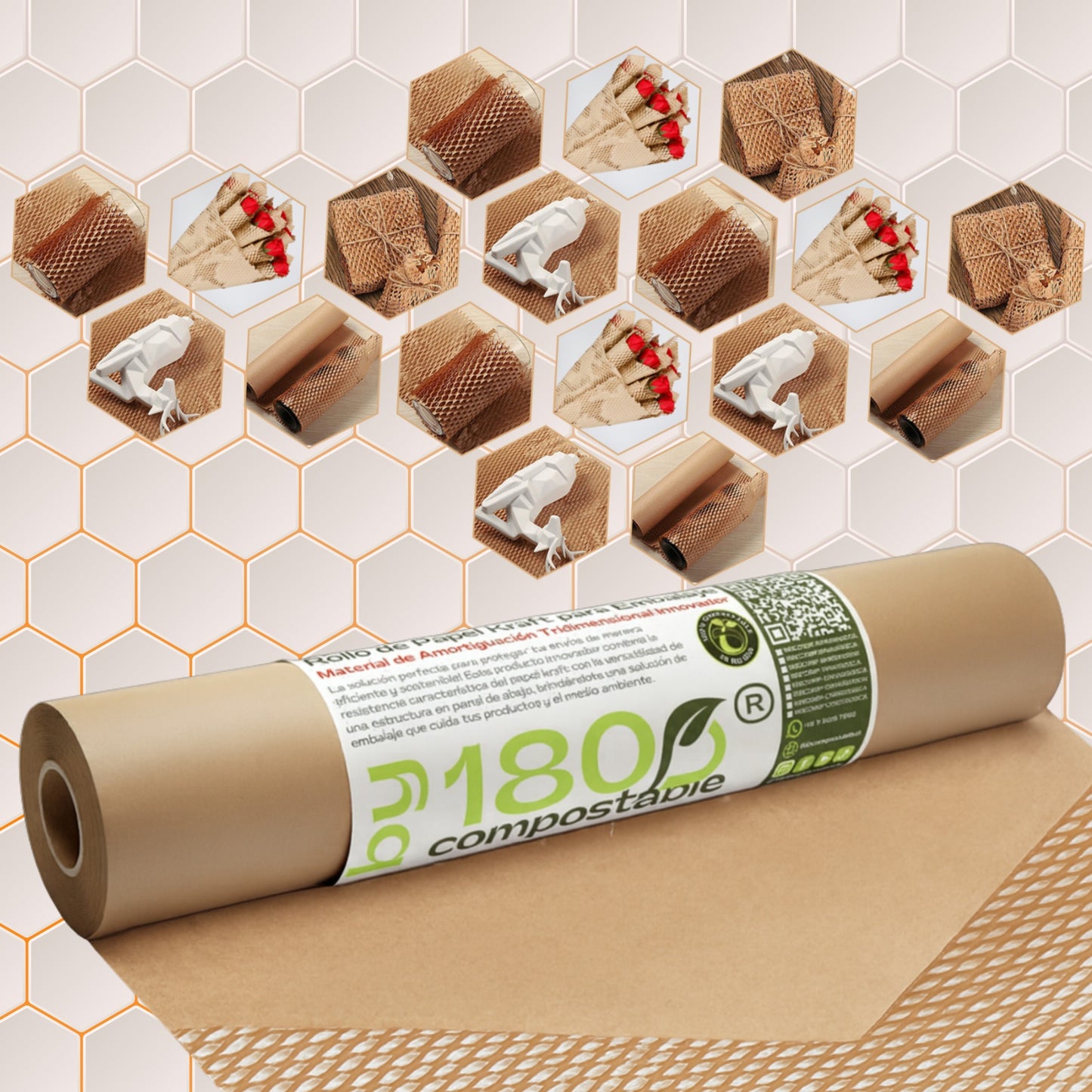 Pack de 2 Rollos Papel Kraft Acolchado para Embalaje de 51cm x 25m + 20 Etiquetas FRÁGIL