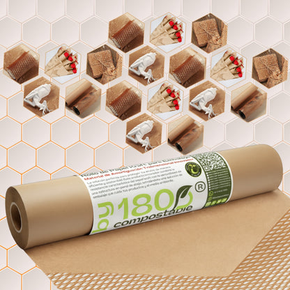 Pack de 2 Rollos Papel Kraft Acolchado para Embalaje de 51cm x 25m + 20 Etiquetas FRÁGIL