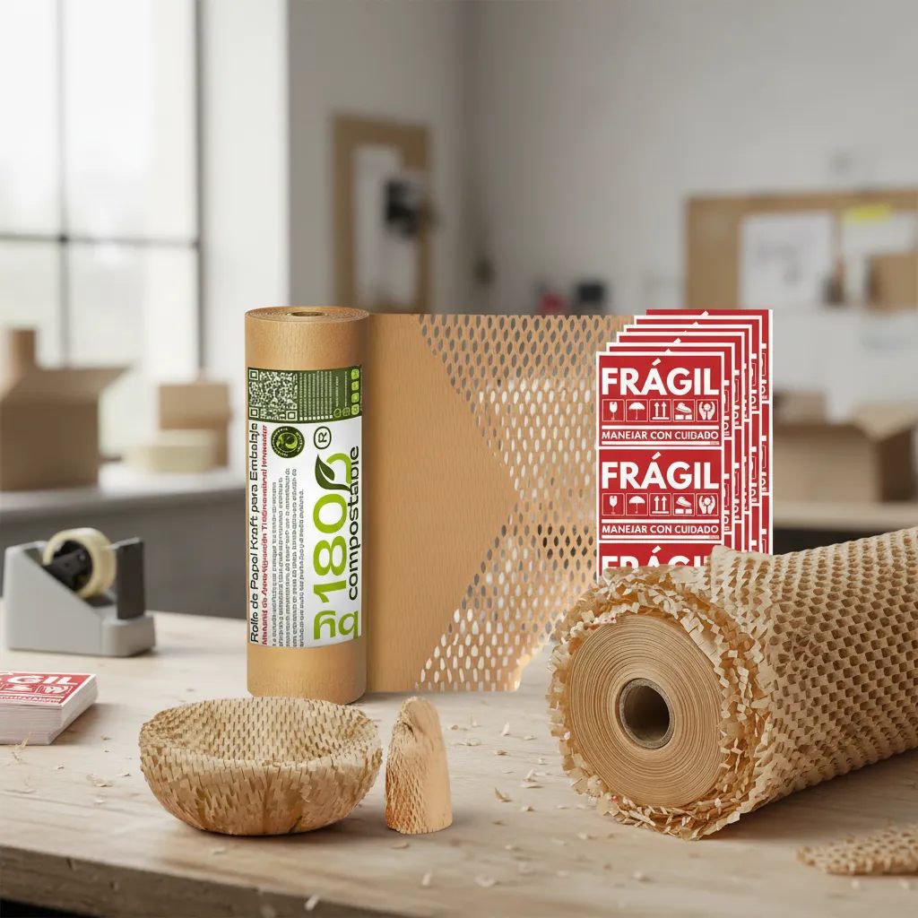 Rollo Papel Panal de Abejas + Etiquetas Frágil