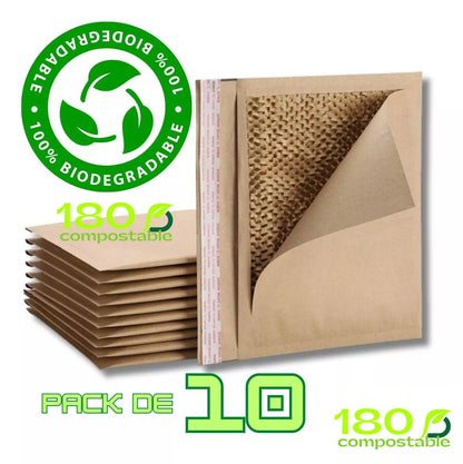 Pack de Sobres Acolchados Panal de Abejas de Papel Kraft para Envíos 100% Compostables - 180Compostable.cl
